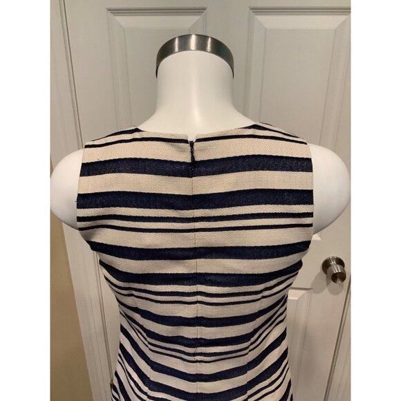J. Crew Blue & Cream Striped Shift Dress, W/ Scallop & Rivet Hem, Size 00, NWT!! - Picture 7 of 9